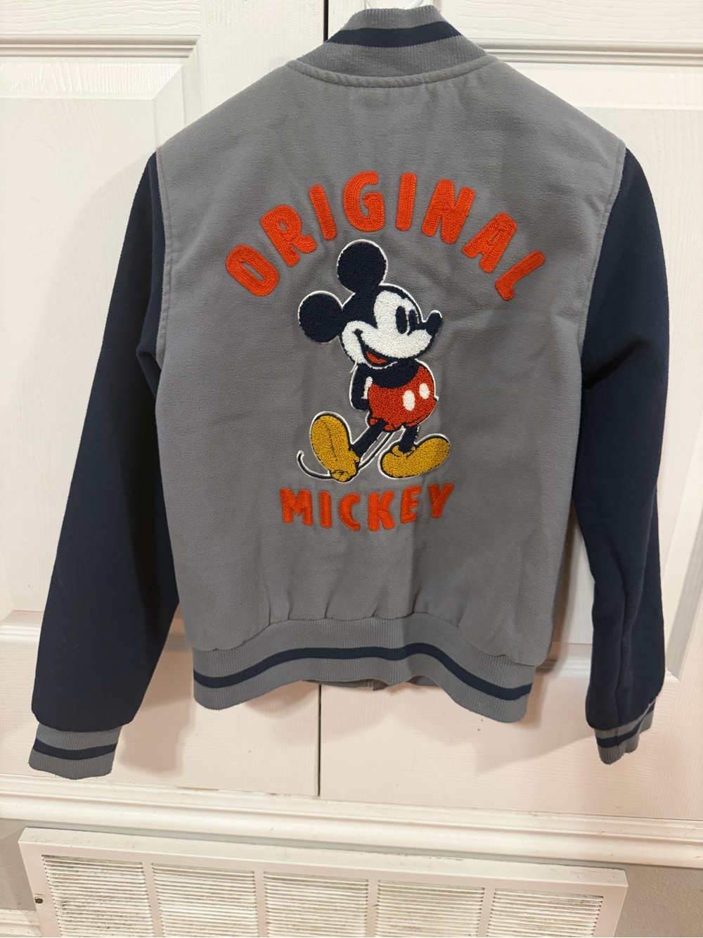 Disney Gray & Navy Mickey Embroidered Bomber Jacket